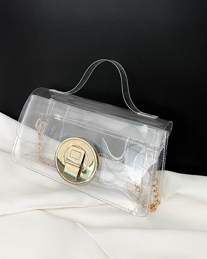 

Chain Strap Holographic Clear Crossbody Bag, White