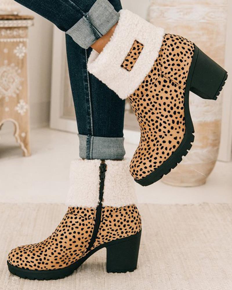 

Lined Chunky Heel Martin Boots, Leopard