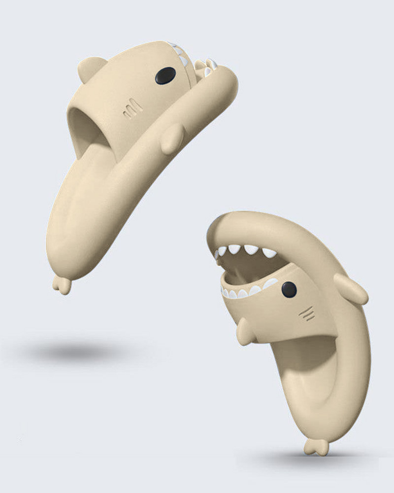 

Shark Pattern Comfy Platform Slippers, Beige