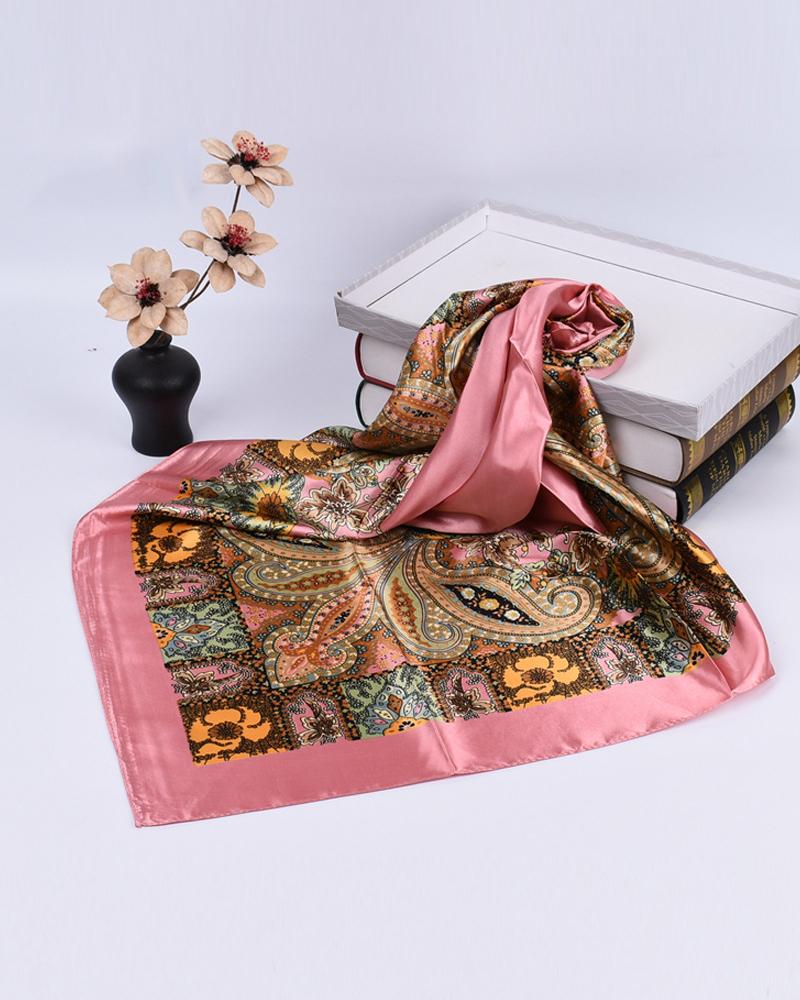 

Vintage Paisley Print Satin Square Scarf Headband, Pink