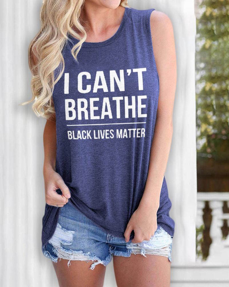 

Letter Print Casual Tank Top, Blue