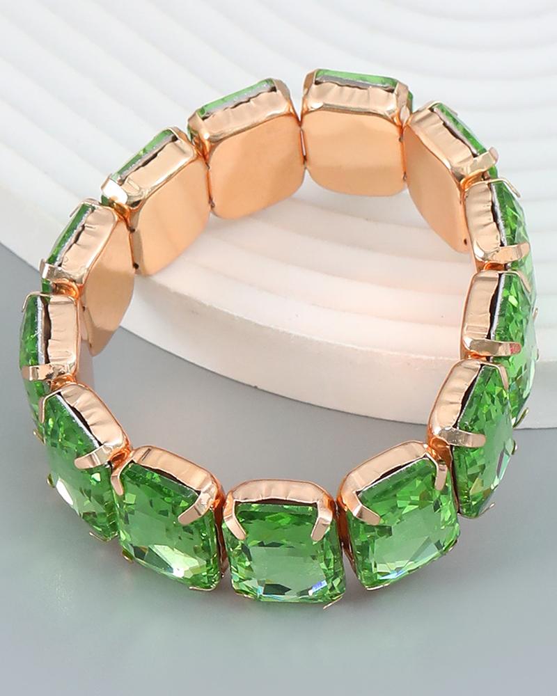 

1pc Geometric Crystal Stone Decor Bracelet, Light green