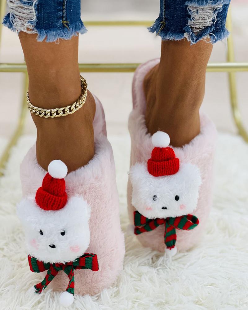 

Christmas Cartoon Pattern Close Toe Slippers, Pink