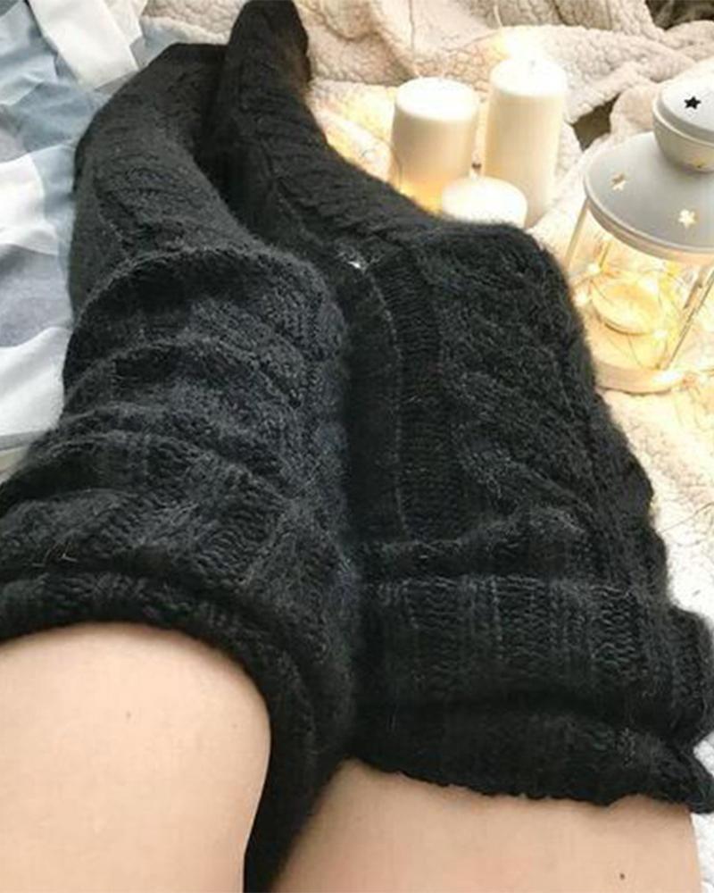 

Casual Solid Color Over The Knee Socks, Black