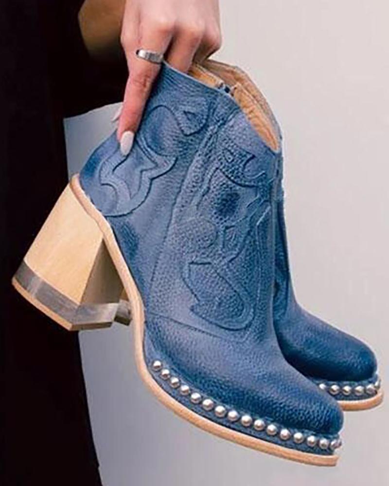 

Studded Vintage Chunky Boots, Blue