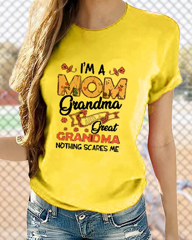 

Mother' Day Floral Graphic Letter Print T-shirt, Yellow