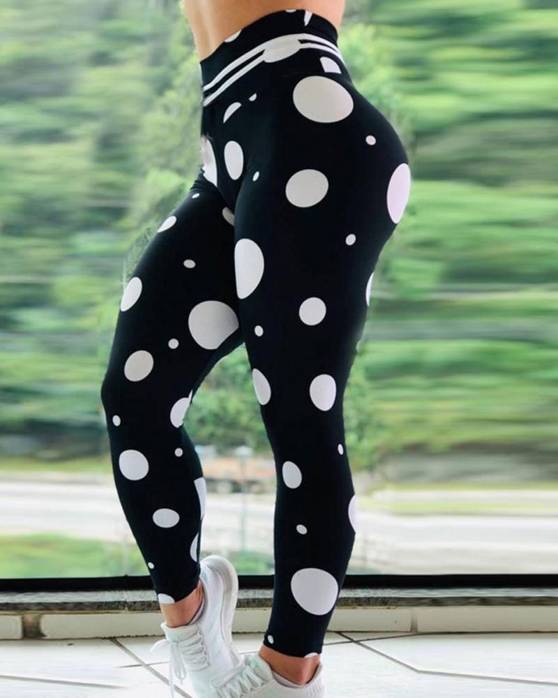 

Dot Print Skinny High Elastic Pants Active Pants, Black