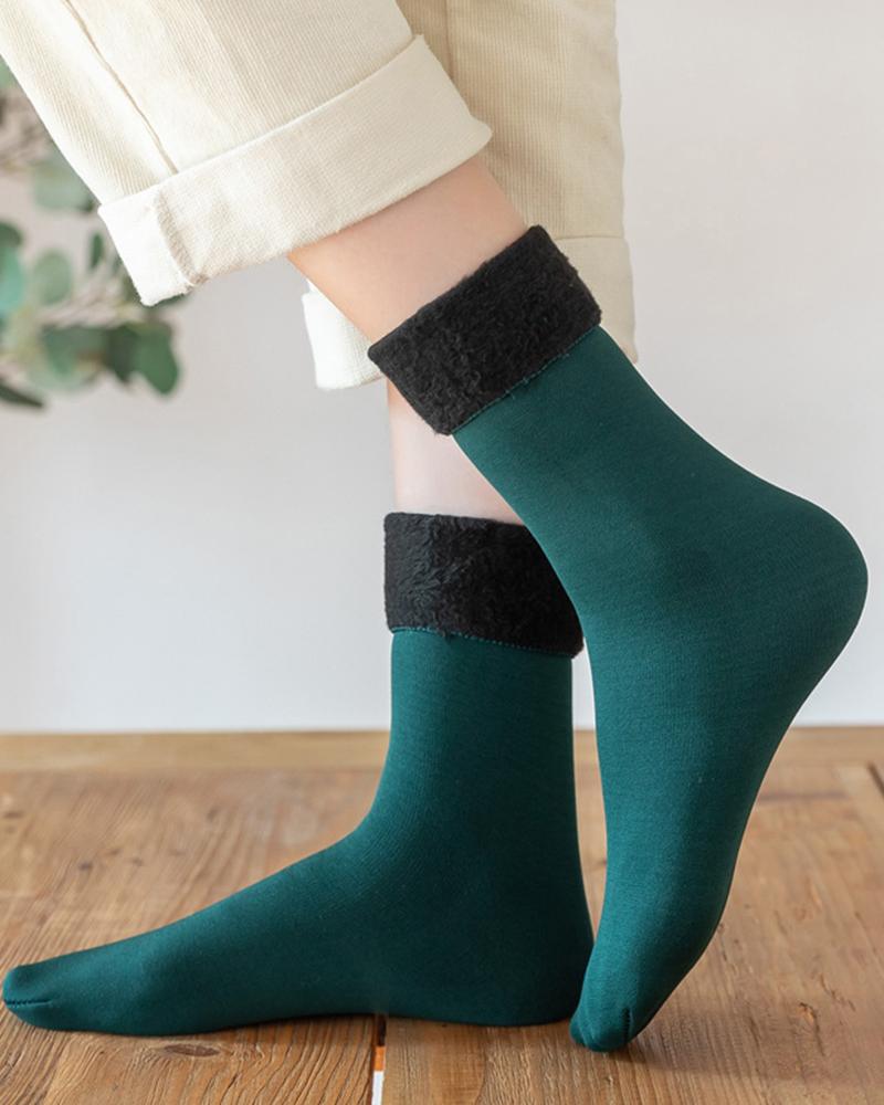 

Fuzzy Lined Short Socks, Green