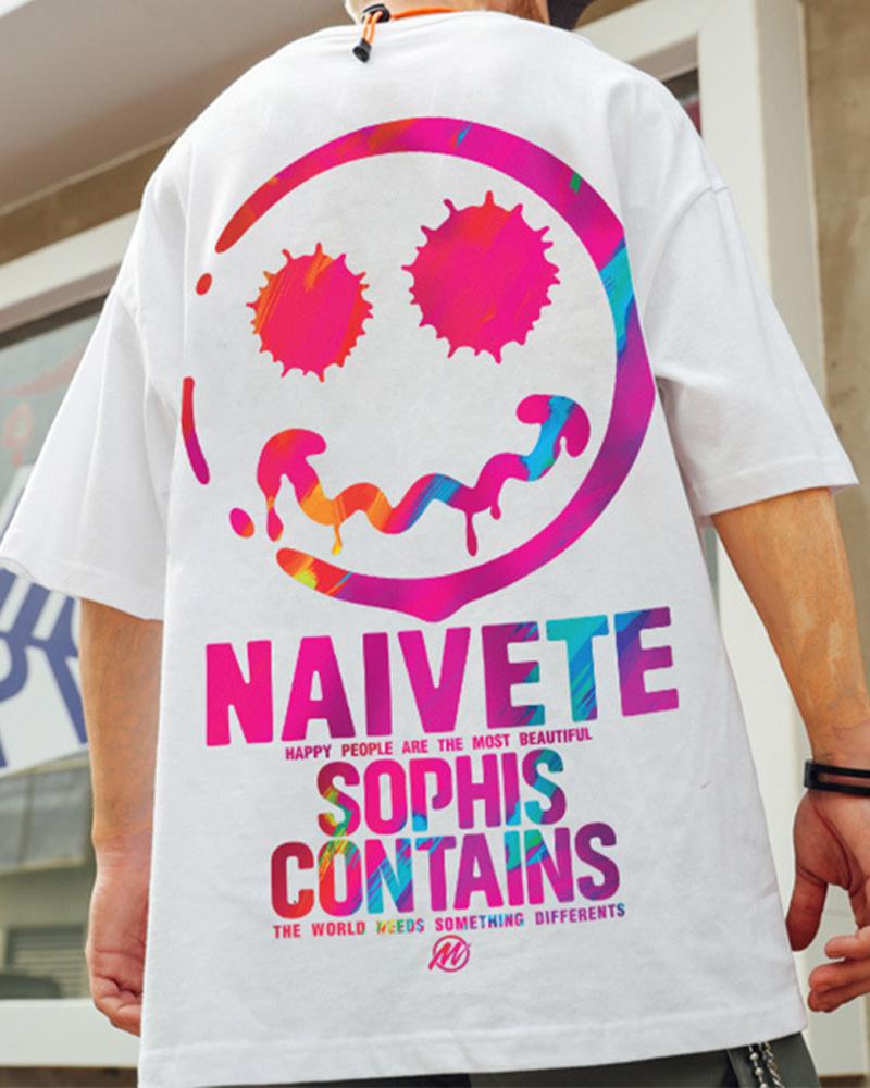 

Hip-hop Cartoon Print Short Sleeve Oversize T-shirt, White