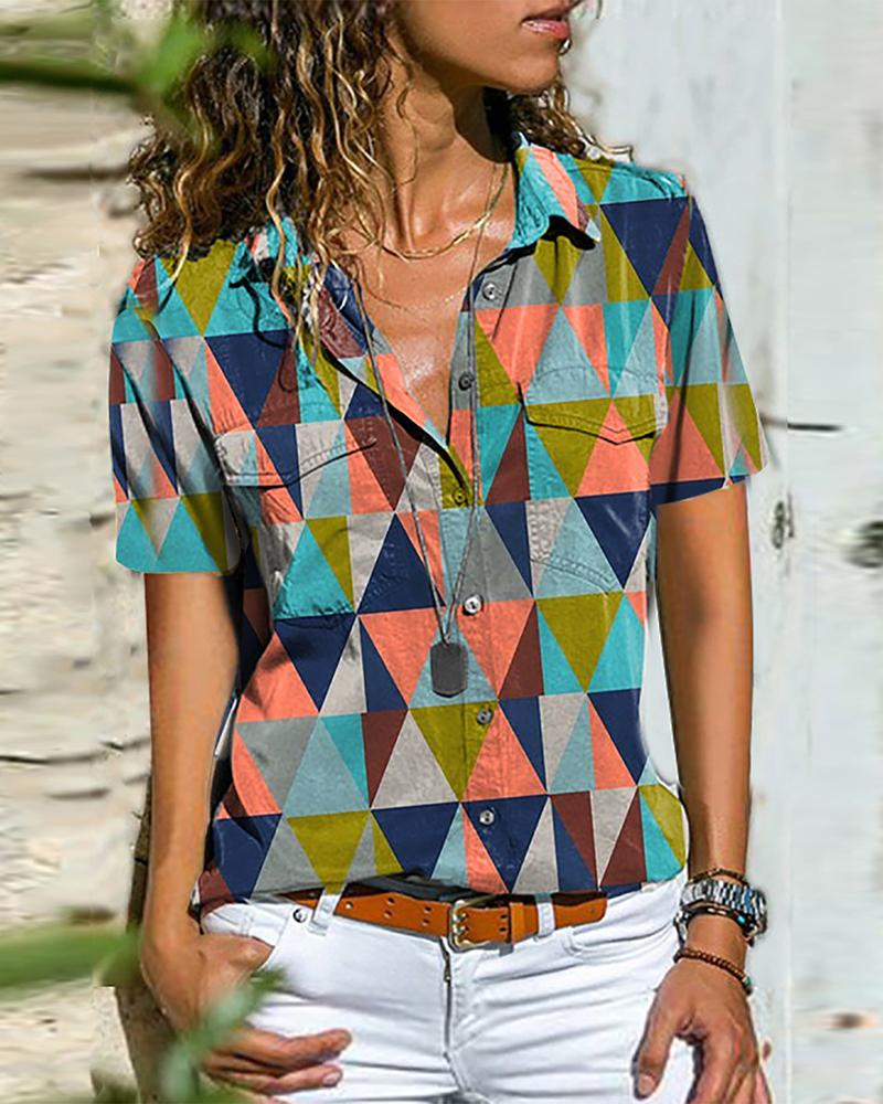 

Pocket Design Colorblock Buttoned Top, Multicolor