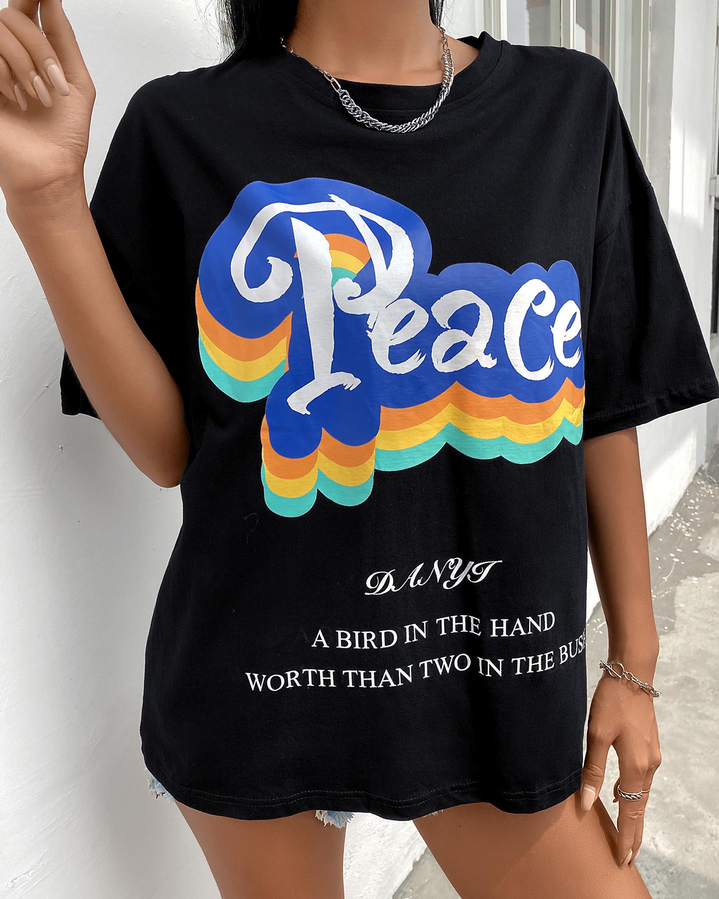 

Letter Print Short Sleeve T-shirt, Black
