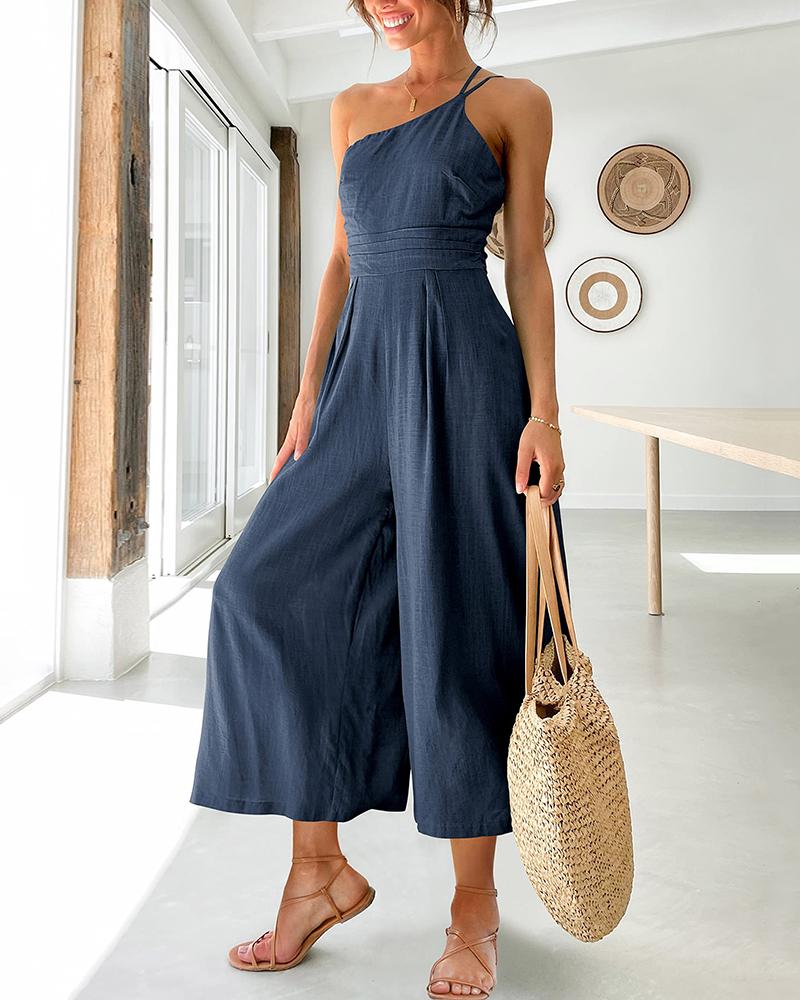 

One Shoulder Wide Leg Jumpsuit, Dark blue
