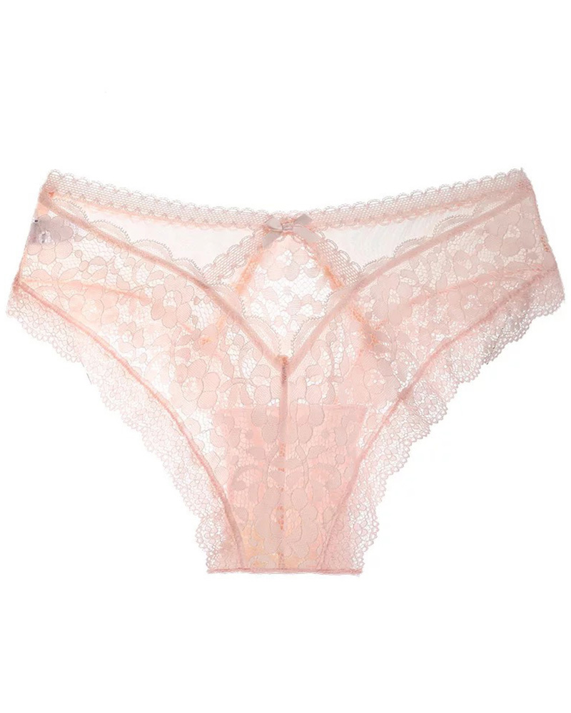 

Crochet Lace Crisscross Bowknot Back Panty, Pink