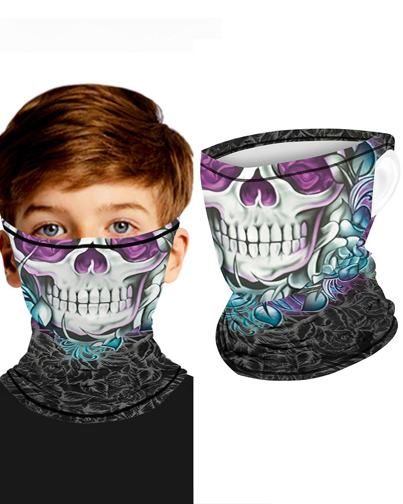 

Skull Print Breathable Ear Loop Face Bandana Headwrap For Children, Purple
