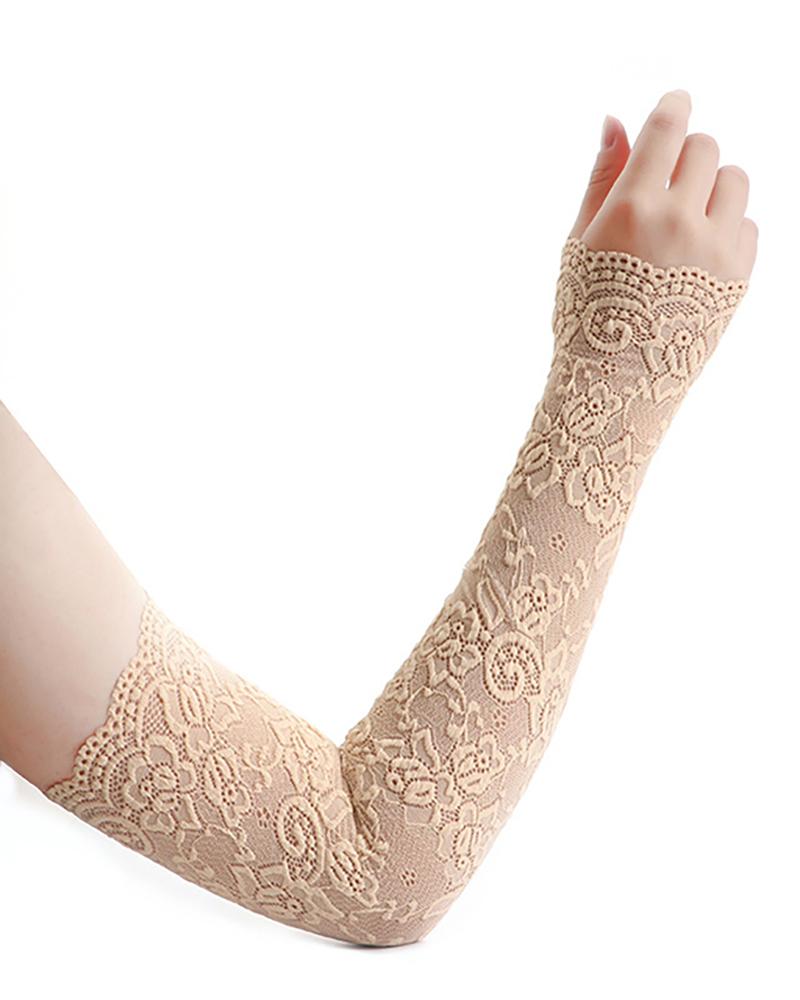 

1Pair Sunscreen Lace UV Protection Ice Arm Cuffs Fingerless Arm Sleeves, Nude