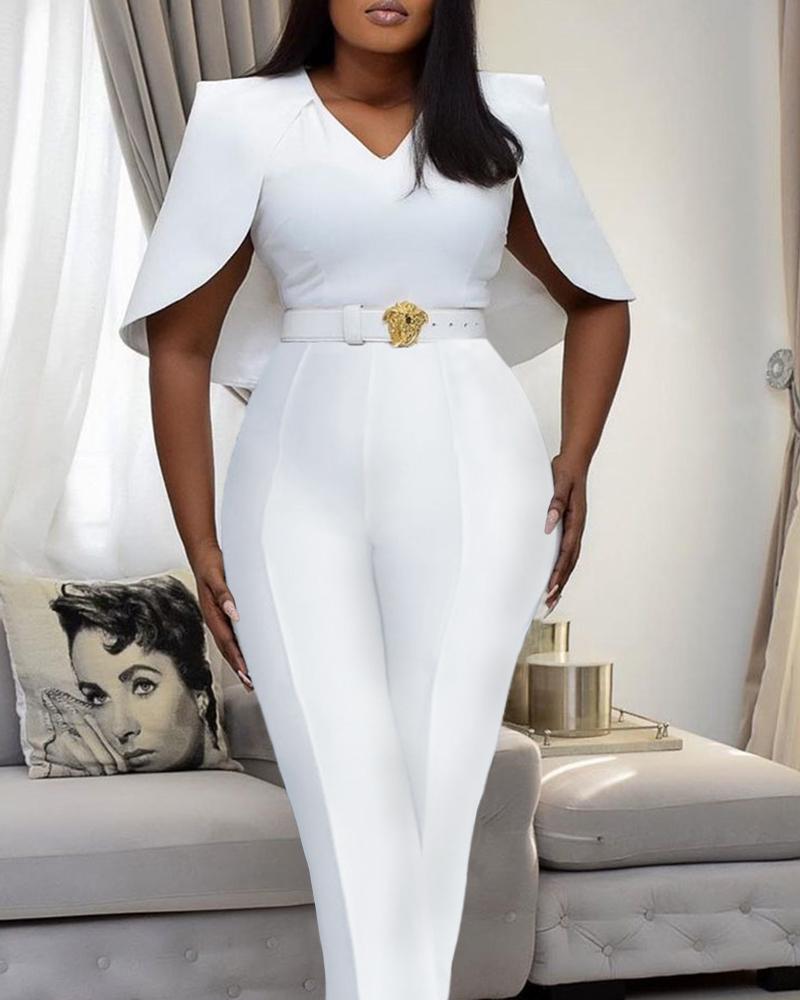 

Cape Sleeve Plain Work Jumpsuit, White