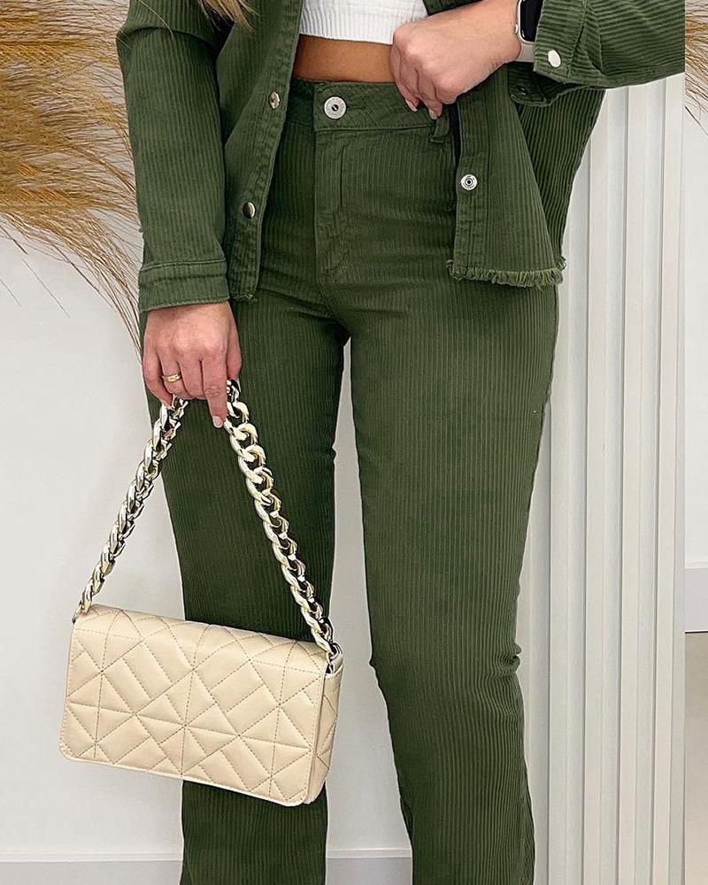 

Corduroy High Waist Flared Pants, Green