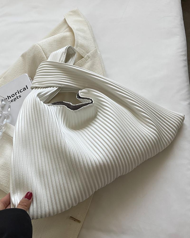 

Vintage Ruched Sqaure Plain Handbag, White