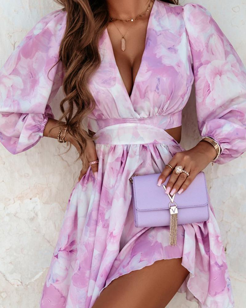 

Tie Dye Print Tied Detail Backless Dress, Light purple