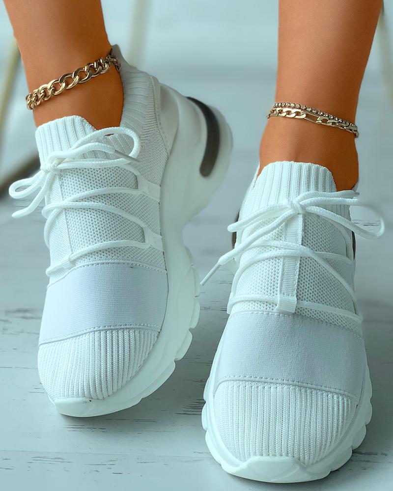 

Lace-up Knit Breathable Casual Sneakers, White
