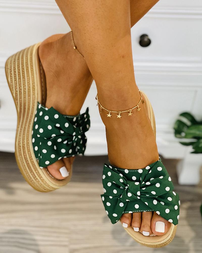 

Polkadot Print Bowknot Decor Wedge Shoes, Green