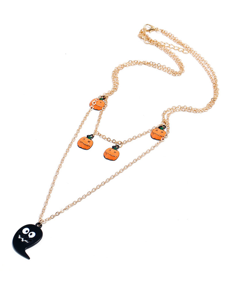 

Halloween Pumpkin & Ghost / Lip Pendant Necklace, Orange