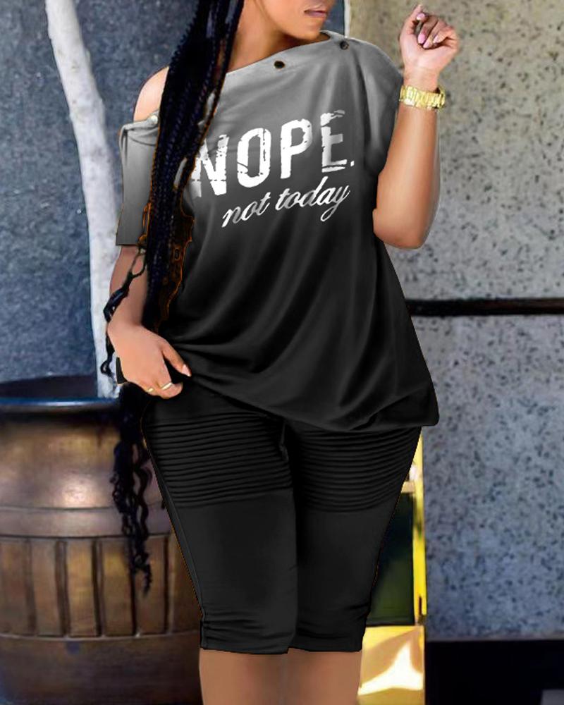 

Nope Not Today Print Ombre Top & Shorts Set, Black