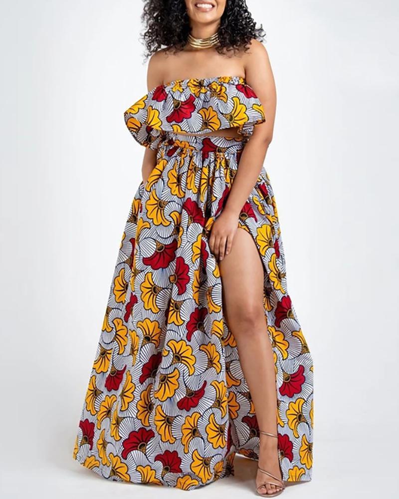 

Leaf Print High Slit Maxi Skirt, Multicolor