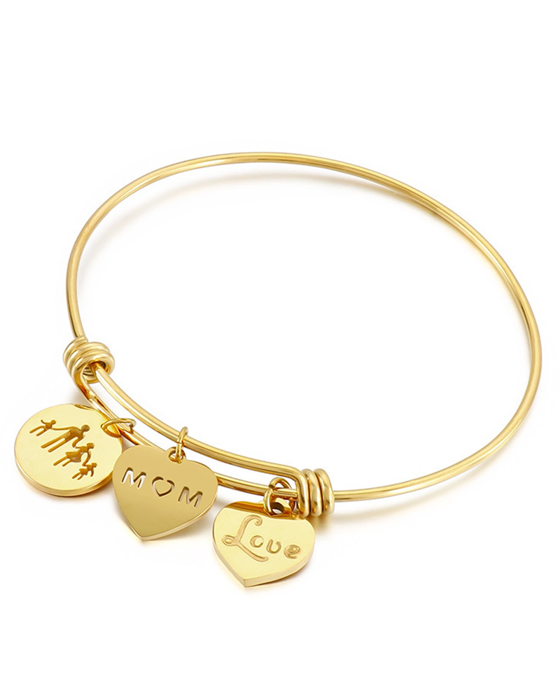 

1pc Mother's Day Gift Golden Parent And Child I Love Mom Pattern Adjustable Bracelet, Style2