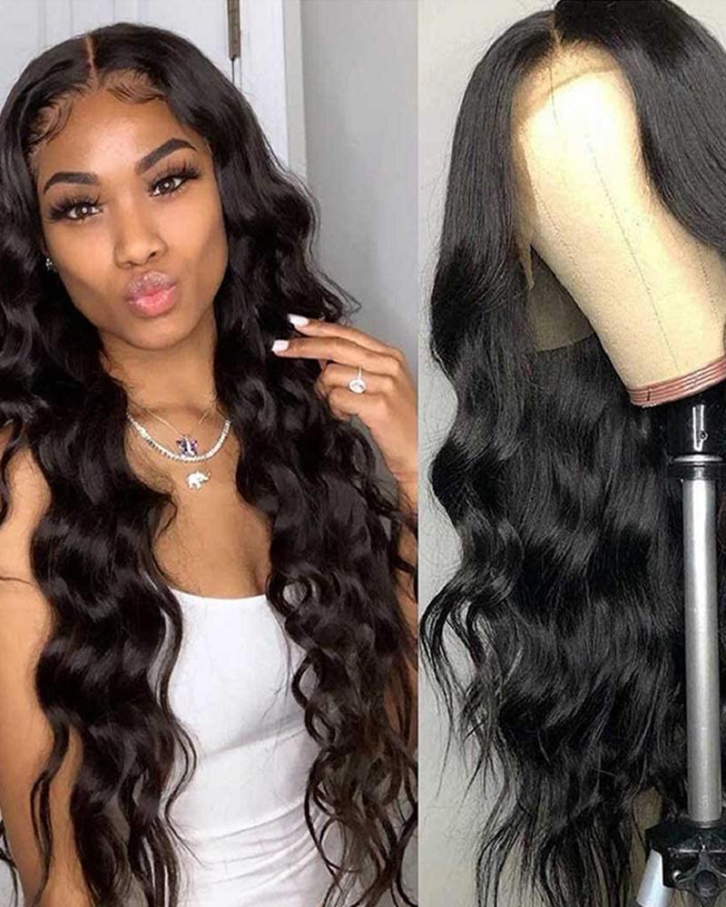 

22 Inch Body Wave Human Hair Wigs Lace Front Wigs Swiss Lace 10A Virgin Human Hair With Baby Hair, Black