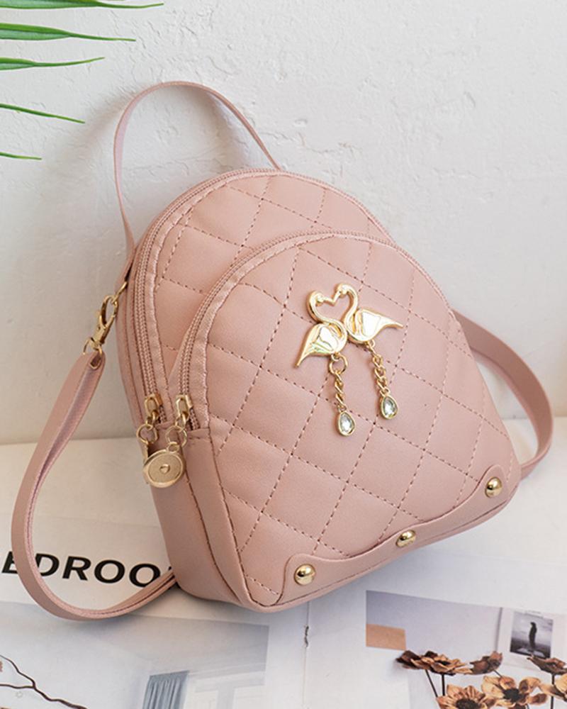 

Flamingo Pattern Quilted Zipper Design Backpack Trendy School Bag, Pink