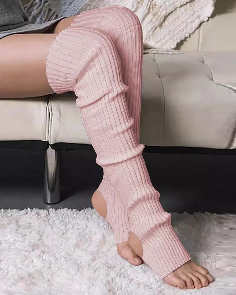 

1Pair Hollow Out Over Knee Leg Warmers Hide Trampling Knitted Socks, Light pink