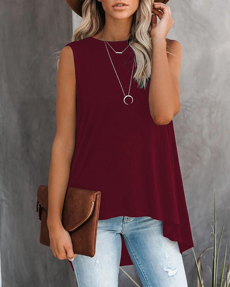 

Solid Casual Irregualr Tank Top, Wine red