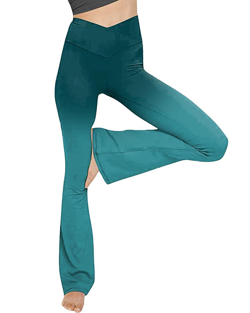 

Tie Dye Print High Waist Workout Bootcut Yoga Pants, Green
