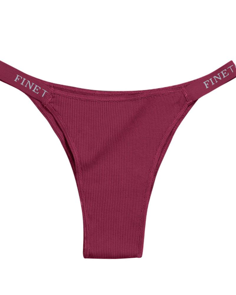 

Ribbed Splicing Letter Print Low Waist Skinny Panties, Wine red