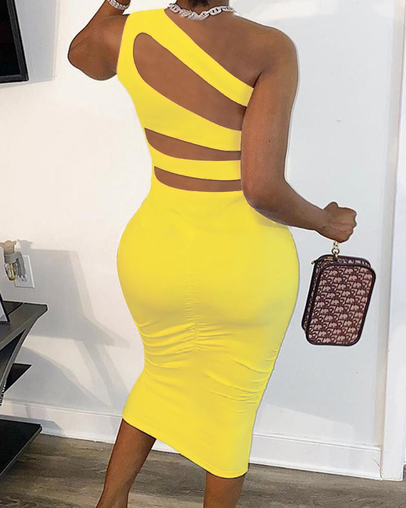 

Ruched Cutout One Shoulder Bodycon Dress, Yellow