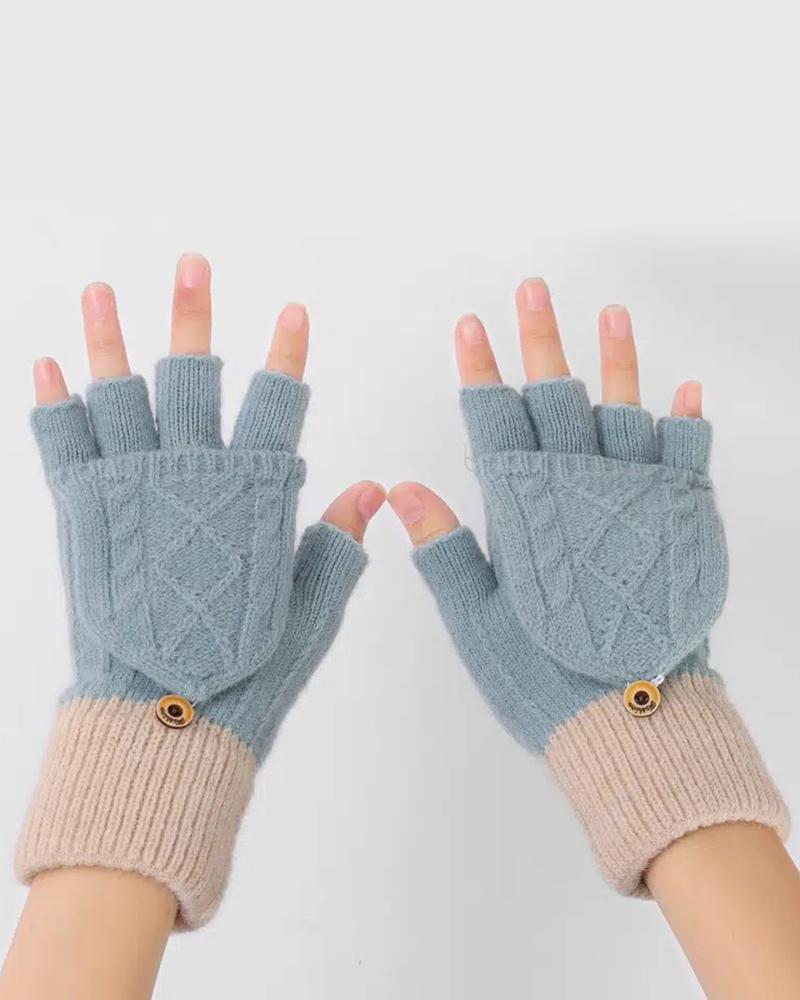 

1Pair Mitten Flap Classic Style Warm Half Fingerless Gloves, Blue