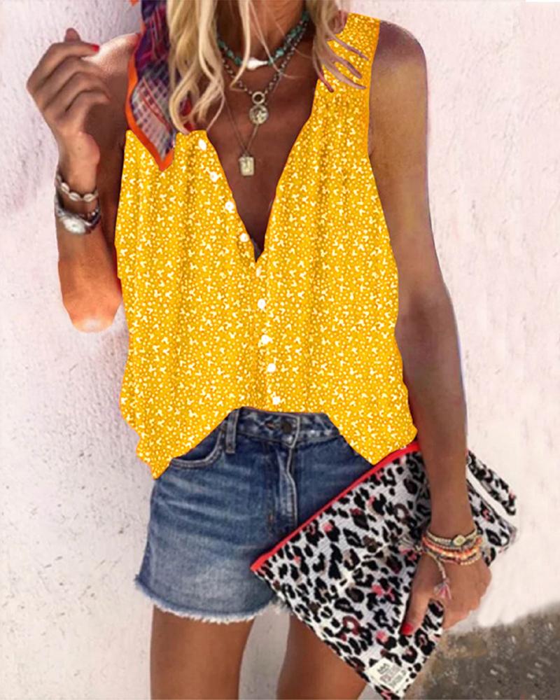 

Floral Sleeveless Loose Tanks, Yellow
