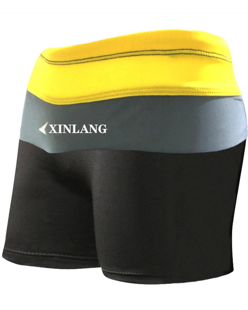 

Color Block Splicing Letter Skinny Swim Short Pants, Yellow