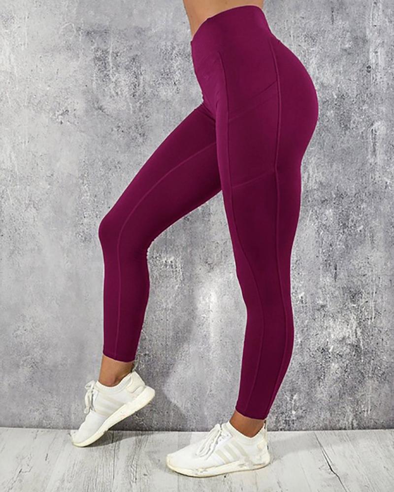 

Pocket Desigh High Waist Active Pants, Red