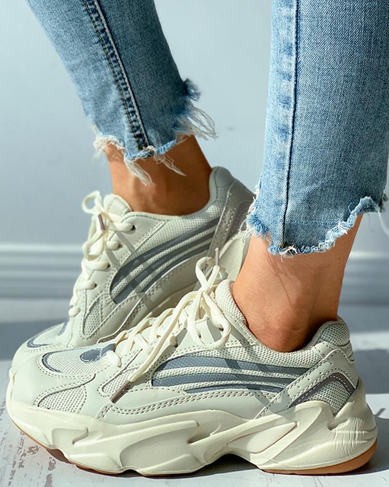 

Lace-up Colorblock Muffin Sneaker, Beige