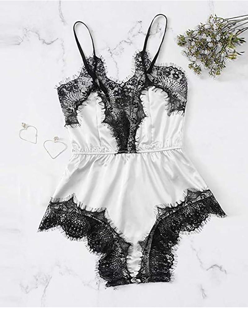 

Spaghetti Strap Lace Trim Sleepwear, White