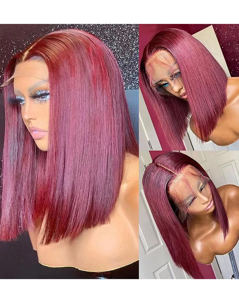 

Straight Bob Lace Front Side Part Synthetic Hair Wigs, Wine red