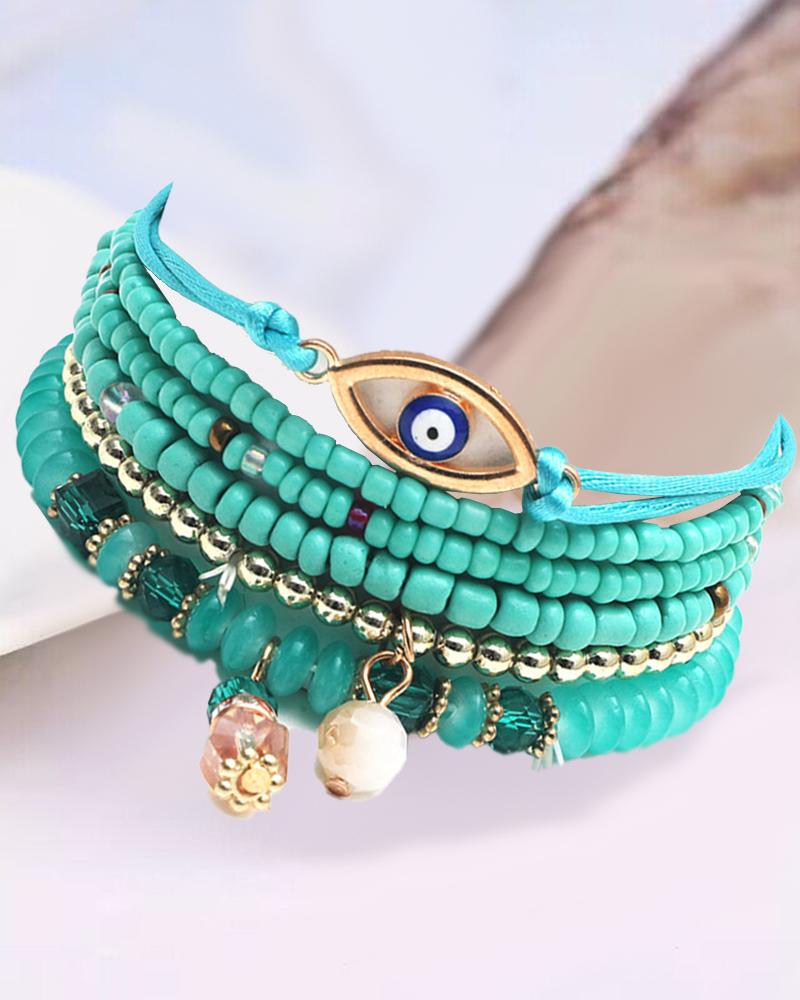 

1pcs Blue Eye Beaded Multi-layer Bohemian Bracelet, Turquoise blue