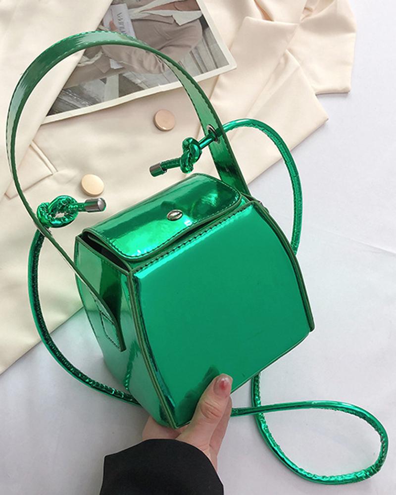 

Shiny Patent Faux Leather Square Bag, Green