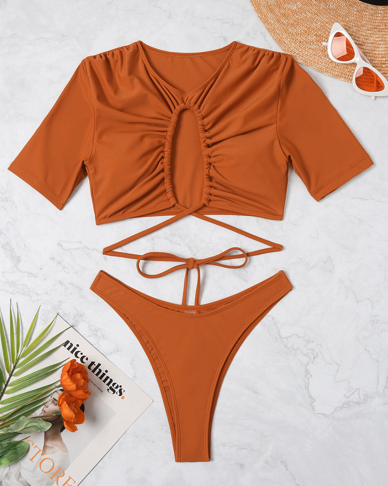 

Cutout Drawstring Criss Cross Tied Detail Bikini Set, Orange