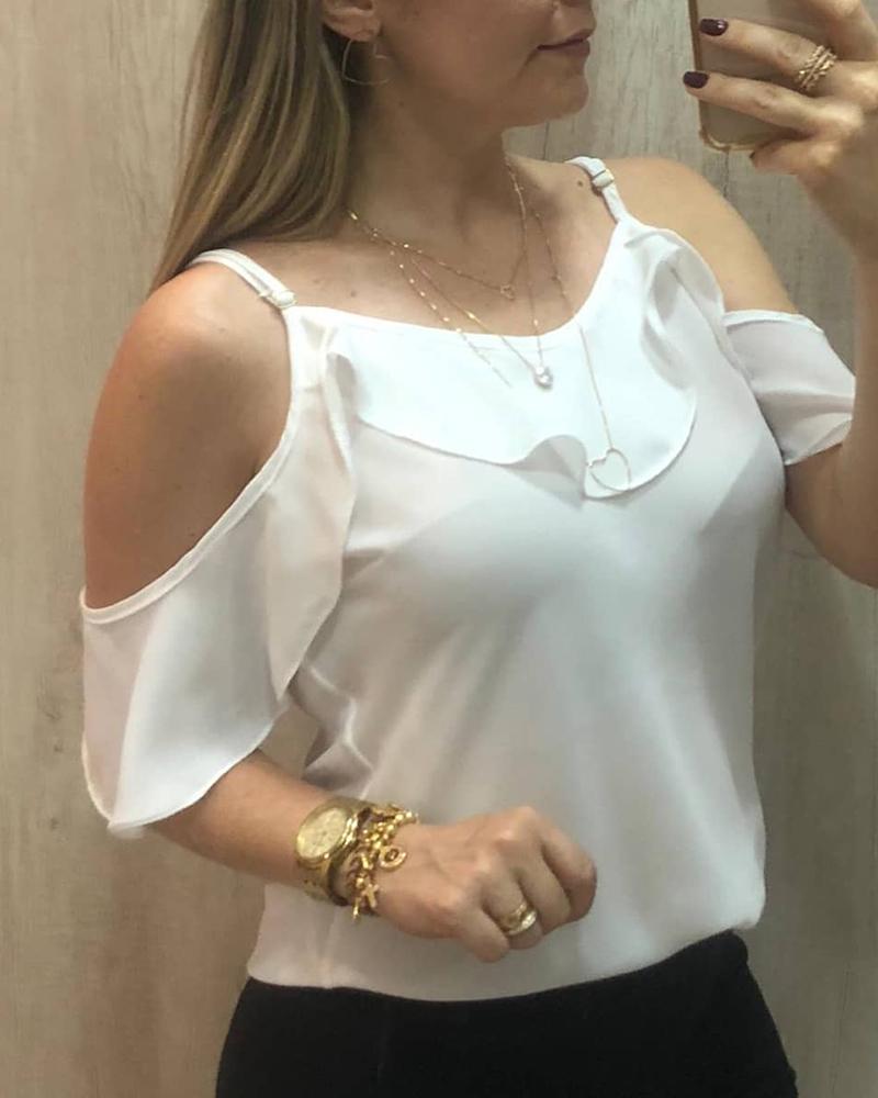 

Ruffle Hem Cold Shoulder Casual Top, White