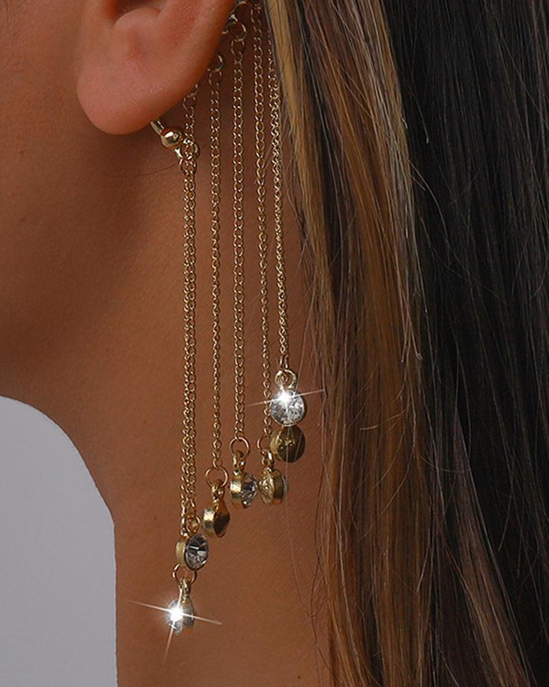 

1pcs Rhinestone Decor Chain Tassel Design Ear Climber, Gold