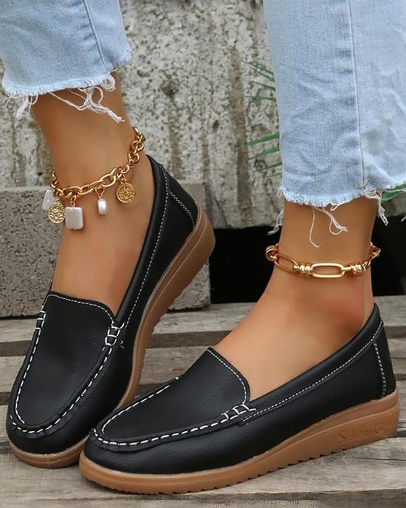 

PU Leather Slip On Loafers, Black