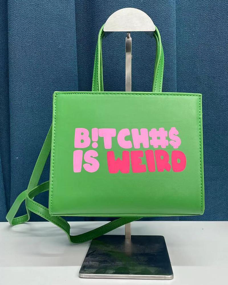 

Fashion Letter Print Tote Bag, Green